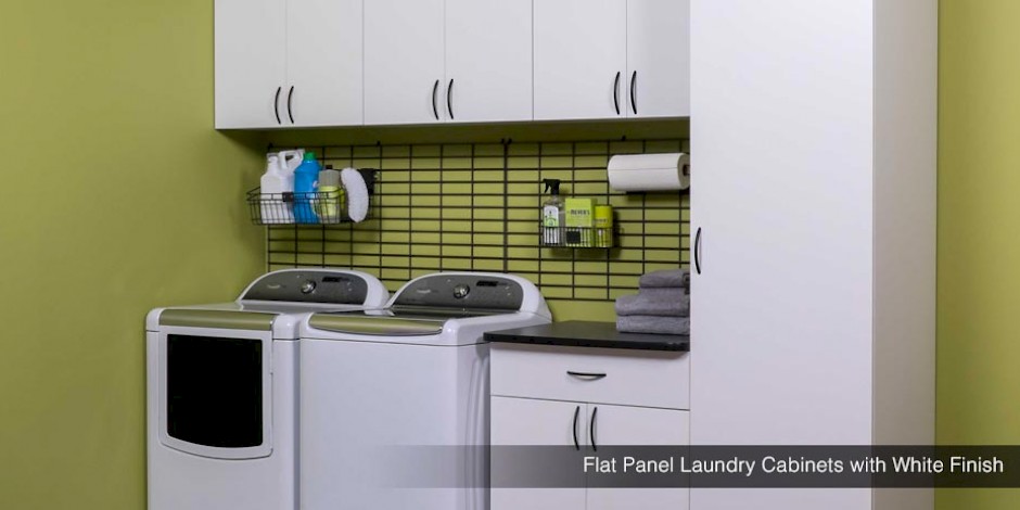 Flat Panel Laundry Cabinets with White Finish